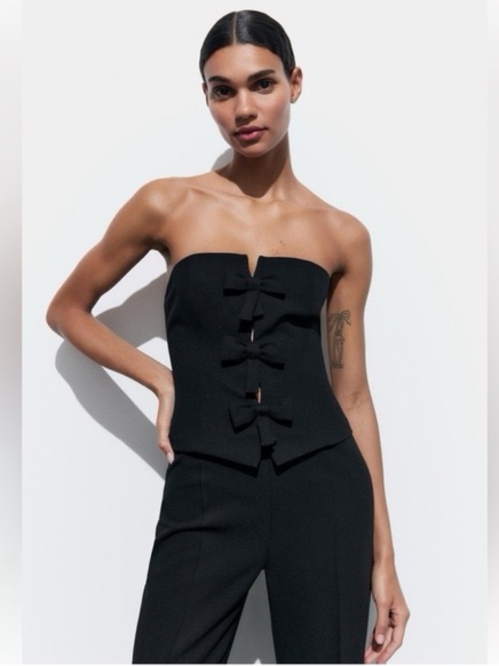 Zara Black Strapless Bow-Front Jumpsuit
